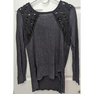 Free People Shirt Size S Linen Cotton Blend Crochet Long Sleeve Boho Bohemian